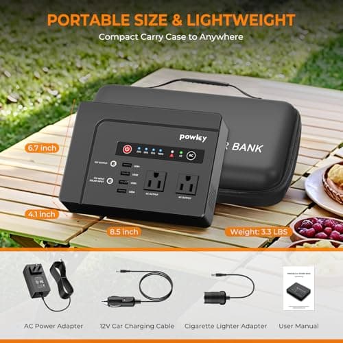 Powkey Portable Power Station 200W, 146Wh Portable Solar Generator Battery Pack with 2 Pure Sine Wave AC Outlets/4 USB A/1 DC Port, Lithium Battery Backup Power Supply for Camping Travel Outdoor Home 5