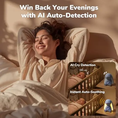 Mom's Choice Awards丨Bunny White Noise Sound Machine Baby for Sleep- AI Cry Detection, 100 Soothing Sounds, 5-Year APP Access Included, Easter Gifts for Baby, Night Light & Sleep Trainer, New Mom Gift 4
