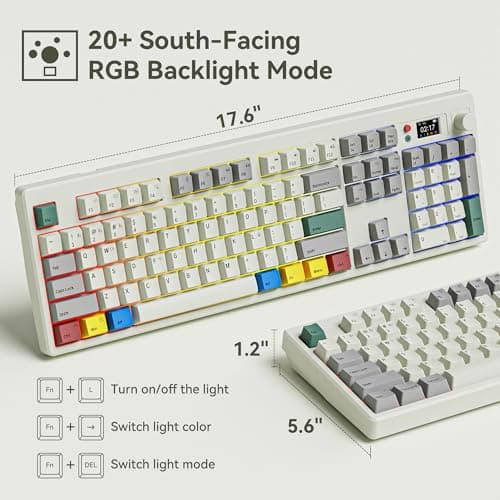 BOYI K104Pro Retro Mechanical Keyboard with Screen&Knob,Gasket Structure BT5.0/2.4G/Type-C Wired 100% Full Size RGB HotSwap Linear Lubed Switches NKRO Keyboard for Working&Gaming 6