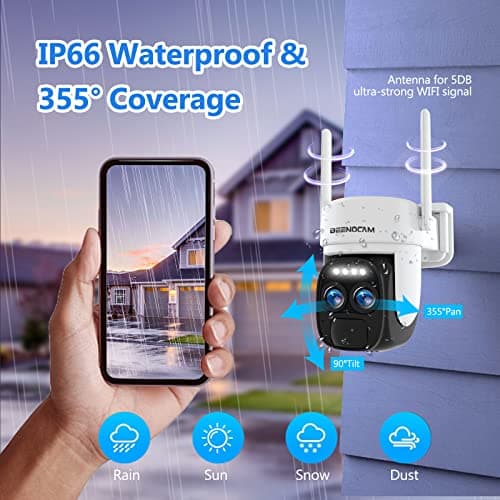 [ 8X Zoom ] 4K 5Dbi Security Cameras Wireless Outdoor, Battery Powered Solar Security Camera Outdoor 360° PTZ WiFi Camera with Spotlight Siren, Motion Detection,Color Night Vision,2.4/5GHz,2-Way Audio 7