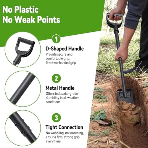 Spade Shovel,15 inch Long Narrow Spade, Heavy Duty Garden Trench Shovel for Digging,Trenching, Planting,Scraping, Edging with Cutting Blade, D Handle, Foot Rest Pedal, 45 Inches Drain Spade 5