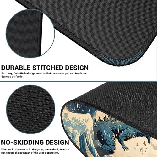 ProbTis Japanese Mouse Pad, Kanagawa Great Wave Mouse Pad, XXL Anime Gaming Keyboard Mat, Stitched Edges Rubber Base, XXL Big Extended Desk Protector for Home Office, 35.4”x15.7” (Sea Wave - Monster) 5