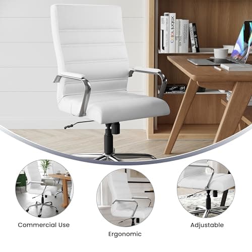 Flash Furniture Whitney High-Back Swivel LeatherSoft Desk Chair with Padded Seat and Armrests, Adjustable Height Padded Office Chair, White/Chrome 5
