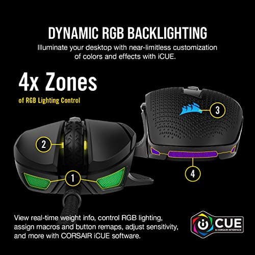 Corsair NIGHTSWORD RGB Gaming Mouse for FPS, MOBA - 18,000 DPI - 10 Programmable Buttons - Weight System - iCUE Compatible - Black 7