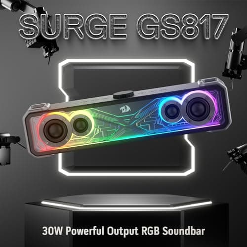 Redragon GS817 RGB Desktop Soundbar, 2.0 Channel Stereo Speakers for Desktop w/Massive 30W Max Power, Touch-Control, Bluetooth 5.3 & 3.5mm AUX Inputs, Black 8