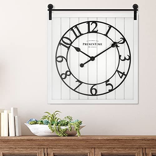 Presentime & Co Farmhouse Barn Door Clock, Shiplap Style, Cream White Color, Silent No Ticking, 3D Arabic Numeral, 23" H x 21" W. Home Decoration/Wall Decoration/Farmhouse Décor. 7