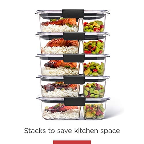 Rubbermaid Brilliance Meal Prep Containers, 2-Compartment Food Storage Containers, 2.85 Cup, 5-Pack, BPA-Free, Clear/Grey 7