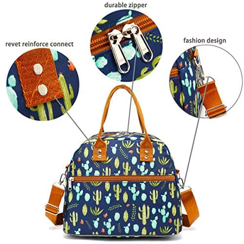 FlowFly Insulated Lunch Bag With Shoulder Strap for Women, Men, and Kids, Large and Reusable, Handle, Freezable Work and School Travel Tote and Meal Prep Organizer,Cactus 5