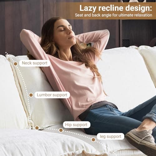 VINGLI 87" Convertible Sectional Sofa,L-Shaped Deep Seat Sofa Couch for Living Room,Modern 2-Seat Loveseat Sofa with Ottoman for Small Space(Creamy White, 87") 7