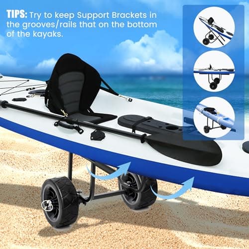 Heavy Duty Kayak Cart, Adjustable Width Canoe Cart, 8" Solid Stab-Proof Wheels, 450 Lb Capacity, All-Purpose Aluminum Kayak, Suitable for Kayaks and Canoes, Easy to Install 6