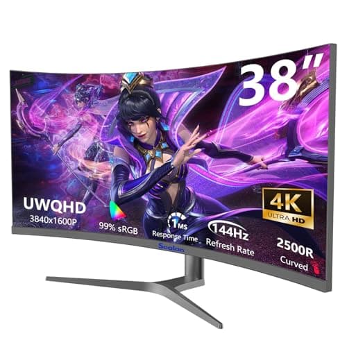 Sealan 38inch Curved Ultrawide Gaming Monitor,4K144Hz,UWQHD(3840 x 1600p) R2500 Frameless,DCI-P3, 99% sRGB, 1ms Response Time, Eyecare ，FreeSync,HDMI2.0(TMDS) x2,DP1.4 x2