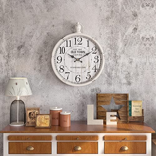 Menterry Retro Round Wall Clock. White Vintage Antique Style. Battery Operated Silent Wall Clocks for Farmhouse,Bathroom,Kitchen,Bedroom,Office, (11.8" H x 9.3" W) 6