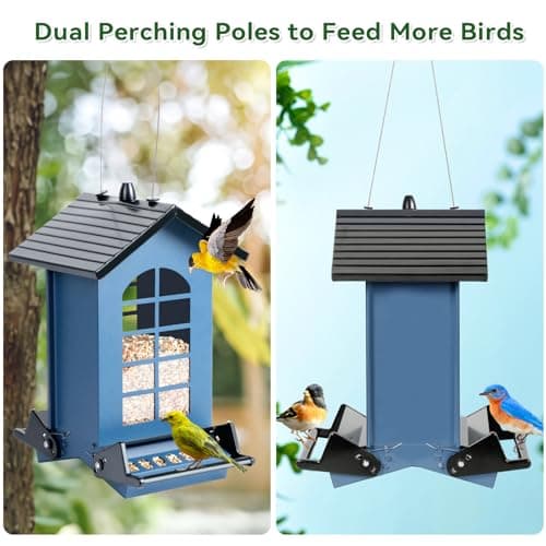 Squirrel Proof Bird Feeder for Outdoors Hanging, 8LBS Metal Hanging Bird Feeder with Bilateral Weight-Activated Perches for Outside - Blue 5