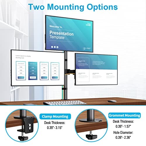 MOUNTUP Triple Monitor Stand, Height Adjustable Monitor Desk Mount Fit for 17 to 32 Inch Computer Screens, Stacked Monitors Arm for 3 Monitors, with C-Clamp and Grommet Base, up to 17.6lbs per Arm 6