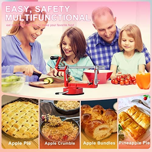 Apple Peeler, Slicer Corer Potato Peelers 3 In 1, Stainless Steel Heavy Duty with Suction Cup Base And 3 Extra Blades (Red) 6