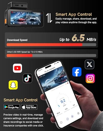 VIRROW Dash Cam Front and Rear: 4K+2.5K Dash Camera for Cars with Touch Screen 3.39" - Dashcam with WiFi APP Control 64GB Parking Mode Night Vision Loop Recording Emergency Lock (X5) 5