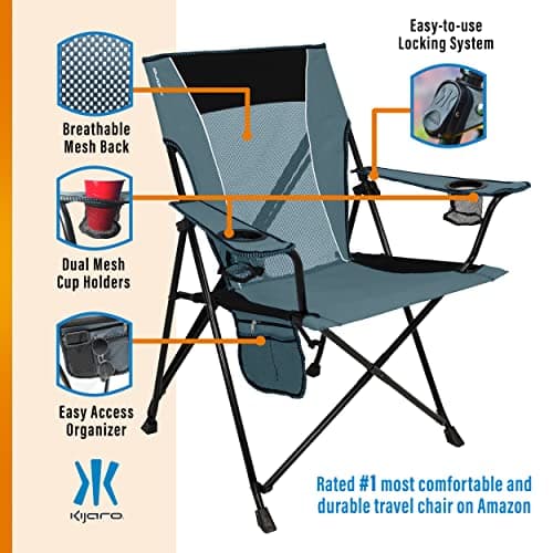 Kijaro Portable Camping Chairs - Enjoy the Outdoors with a Versatile Folding Sports Chair for Outdoor & Lawn - Dual Lock Feature Locks Position – Hallet Peak Gray 5