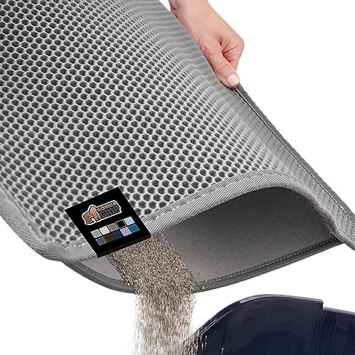 GORILLA GRIP Honeycomb Cat Litter Mat, Two Layer Trapping Waste Mats, Soft On Paws, Indoor Box Supplies and Essentials, Feeding Trap, Water Resistant on Floors, Slate Gray