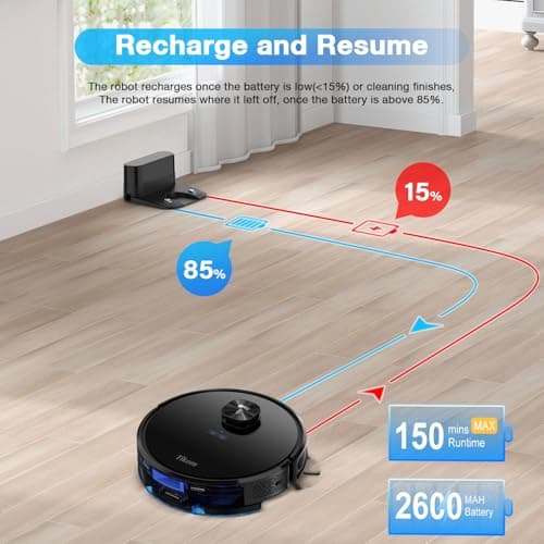 Tikom Robot Vacuum and Mop Combo with LiDAR Navigation, L9000 Robotic Vacuum Cleaner with 4000Pa Suction,150Min Max, 14 No-Go Zones, Smart Mapping, Good for Pet Hair, Carpet, Hard Floor(Dark Black) 8