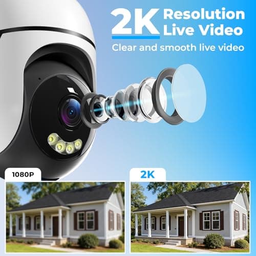 JUFLSKY Security Camera Outdoor Wired,2K Security Cameras Outdoor,2.4G & 5GHz WiFi Surveillance Camera Home/Dome,IP66 Waterproof,360° PTZ Auto Tracking,Color Night Vision/AI Alert 5