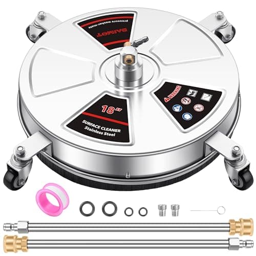 DAIMOT 18" Pressure Washer Surface Cleaner with 4 Wheels - Stainless Steel Surface Cleaner for Pressure Washer Attachment for Concrete, Patio, Sidewalk, Deck and Driveways