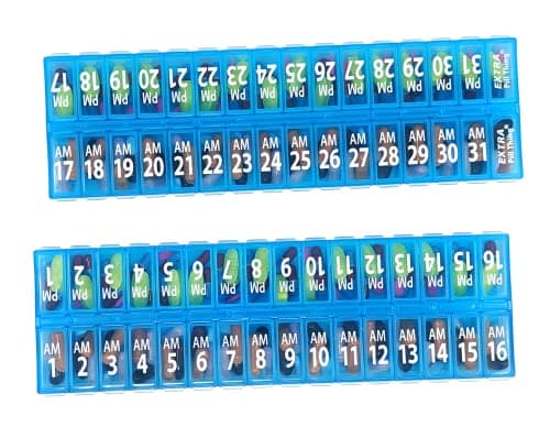 Twice-a-Day Monthly Pill Box Planner Set - AM & PM Medication Organizer for 31 Days! Set Contains 2 Organizers for One Month. (Blue - 31 Day AM/PM -1 Pack) 9
