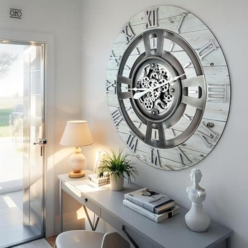 ImprovingLife The Gears Clock Real Moving Gear Wall Clock England Line (White Farmhouse, 24 inches (60 cm)) 5