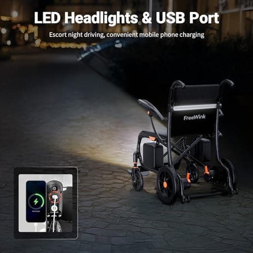28lbs Ultralight 28 Miles Long Range 100% Carbon Fiber Travel Electric Wheelchairs for Adults, FreeWink Foldable Portable Electric Wheelchairs with 2 Lithium Batteries for All Terrain Airline Approved 7