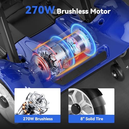 WheelWavi Lightweight Folding Mobility Scooter for Adults and Seniors, 47lbs Portable Electric Scooter with Removable 24V 270W Lithium Battery, Storage Basket & Charger (Blue) 5