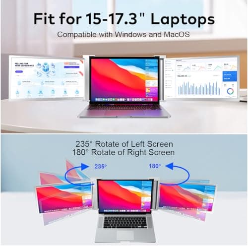 FQQ Laptop Screen Extender, 15-inch Triple Portable Monitor for Laptop with Ultra-Slim FHD IPS Display, USB-C Plug and Play Extended Screen Compatible with MacOS, Windows for 15-17.3" Laptops 6