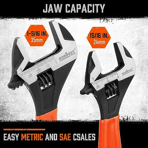 HORUSDY Adjustable Wrench Set | 2-Piece | 6-Inch and 10-Inch Wrenches | Metric & SAE Scales | Cushion Grip Wrench | Cr-V Steel 5