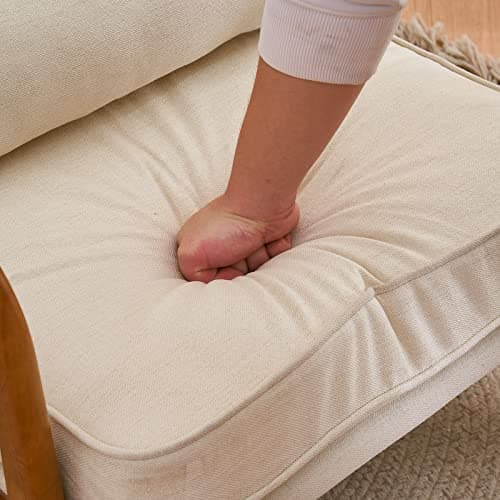 Karl home Accent Chair Mid-Century Modern Chair with Pillow Linen Fabric Upholstered Lounge Arm Chair with Solid Wood Frame & Soft Cushion for Living Room, Bedroom, Balcony, Beige 7