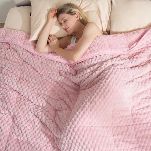 Super Soft Luxury Fleece Sherpa Weighted Blanket for Teens, 7lbs Small Weighted Lap Blanket for Adult, Turtle Shell Cozy Warm Throw for Winter, Compact Heavy Blanket for Sleep & Travel, Pink, 41"x60" 9