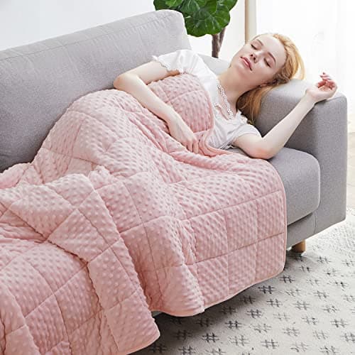 Huloo Sleep Weighted Blanket Twin 15lbs for Adult(48"×78",Pink) Breathable Soft Minky Weighted Throw Blanket for All Season,Heavy Blanket with Premium Glass Beads