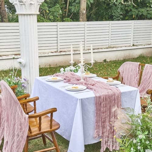 IVAPUPU 2 Pcs Cheesecloth Table Runner - 10ft Dusty Pink Easter Decor Boho Gauze Cheese Cloth Table Runners for Baby Shower Decorations Wedding Party Spring Garden Farmhouse 7