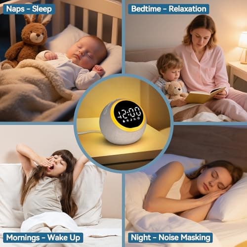 Sound Machine Alarm Clock for Sleep: Digital Alarm Clocks for Bedrooms, 25 Soothing Sounds, 7 Gentle Wake-up Sounds, 16 Adjustable Volume & Timer, Memory Function (Gray) 9