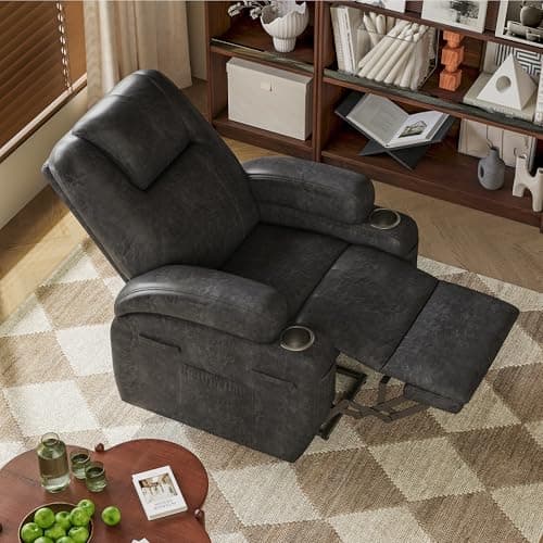 Electric Power Lift Recliner Chair with Massage for Elderly Corduroy Fabric Recliner Single Sofa with Cup Holders, Side Pockets and Remote Control for Living Room Bedroom (Leathaire, Dark Gray) 6
