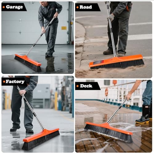 MASTERTOP 24" Push Broom Outdoor, Heavy Duty Garden Brush Broom with 58" Long Handle and Stiff Bristles,Commercial Outdoor Broom for Deck Driveway Garage Yard Patio Warehouse Concrete Floor Cleaning 7