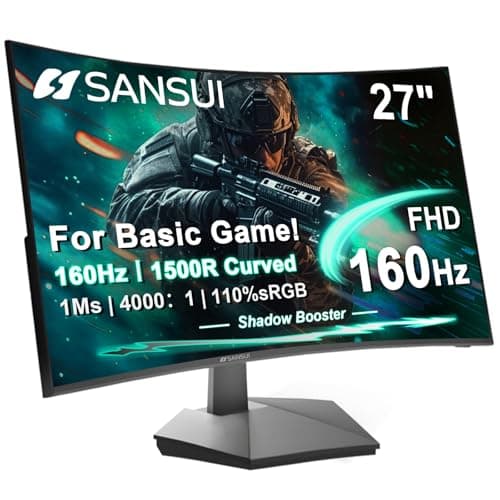 SANSUI 27 Inch Curved 160Hz Gaming Monitor, 1500R Curved Computer Gaming Monitor FHD 1080P, 4000:1, 110% sRGB, FPS/RTS, 1Ms MPRT|FreeSync|HDR|Low Blue Light|HDMI DP| VESA Support, HDMI Cable Incl.