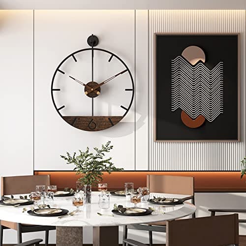 DAYDAYART Modern Wood Walnut Dial Wall Clock, Large Simple Wall Decor Metal Frame Silent Non Ticking Clock for Living Room Decor, Kitchen, Bedroom, Study Decoration, Handmade Home Gift Idea, 15.8 in 5