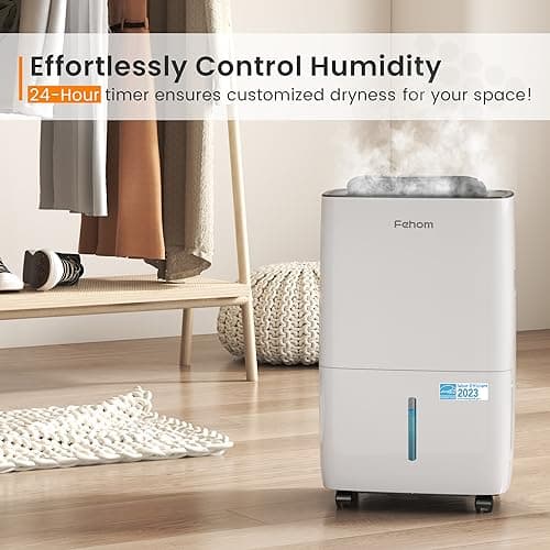 Fehom 80 Pints Dehumidifier Most Efficient Energy Star - 5,000 Sq. Ft. Dehumidifier for Basement with Drain Hose and 1.06 Gal Water Tank, Smart Dehumidifiers for Home, Large Rooms(JD025L-80) 5