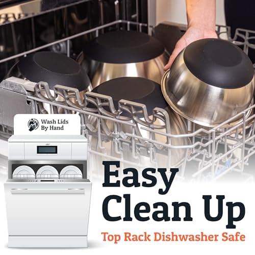 Priority Chef Premium Mixing Bowls With Lids Set, Airtight Lids, Thicker Stainless Steel, Non-Slip Base, 5 Nesting Steel Bowls for Kitchen, Large Prep Metal Bowl Set 1.5/2/3/4/5 Qt, Black 6