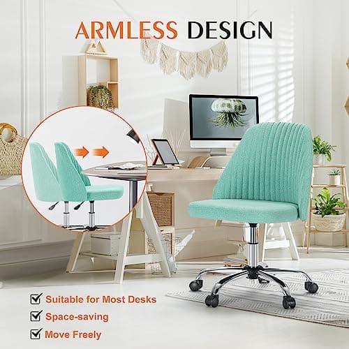 Sweetcrispy Armless Office Chair, Modern Fabric Home Office Desk Chairs with Wheels Adjustable Swivel Task Computer Vanity Seat for Small Spaces 6