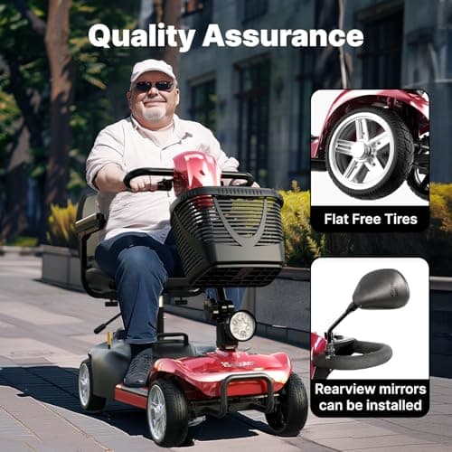 iScooter X-02 Mobility Scooter, Mobility Scooter for Seniors & Adults, Up to 300LBS, 4 Wheels Foldable Electric Wheelchair Device, LED Headlight, Basket, Cup Holder, Long Range,USB Charging,Long Range 6