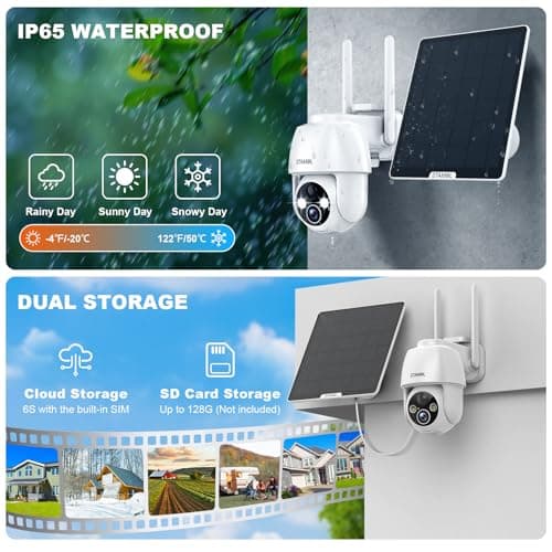 STAMOL 4G LTE Cellular Solar Security Camera, Wireless Outdoor Solar Powered Camera No WiFi Needed, 2K Color Night Vision, 360° Full View, PIR Motion Detection & Siren, 2 Way Talk (SIM Card Included) 7