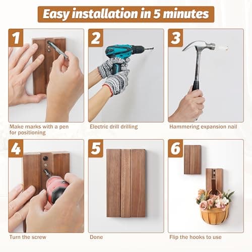 KYIAANY Foldable Wall Hooks 2Pack: Rustic Wooden Coat Hooks Mounted for Heavy Duty Hanging Hats Bags Beach Towels, Space Saving Minimalist Design for Aesthetic Homeowner 9
