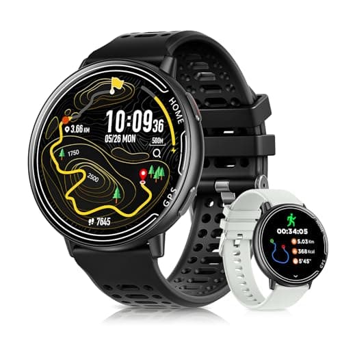 Rmana GPS Smart Watches for Men, 1.39" AMOLED Screen Smartwatch, Bluetooth Call/100+ Sport Modes/GPS/Compass/Heart Rrate/Blood Pressure, Fitness-Tracker, Smartwatch for Android iPhone(Gray& Black)