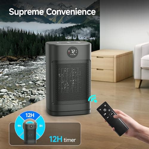 Portable Space Heater for Indoor Use 1500W Personal Ceramic Heater with 3 Heat Settings ECO Mode Overheat Protection Remote Control Small Heater for Room Office Black 7