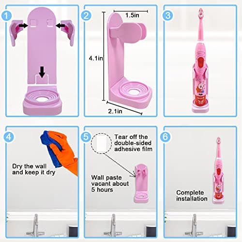OJV 8630 Kids Sonic Electric Toothbrushes for Children Kids, 6 Modes 2-Min Timer, 6 Brush Heads, USB Rechargeable Power Smart Toothbrush for Girls Oral-Care Age 3-16 with Wall Mounted Holder (Pink) 6