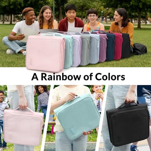 SUNEE Zippered Binder Bag with Handle, 2-Inch 3-Ring O-Ring, 500-Sheet Capacity, Includes Zip Pocket, 5-Tab Expanding File Folder, Multi-Pocket Organizer Binder for Middle School, Pink Lotus 5